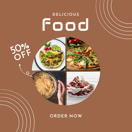 Delicious Food Order Discount Announcement Instagram Design Template