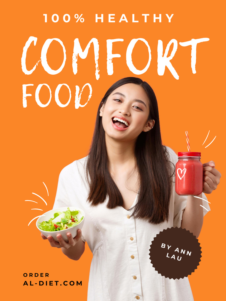 Nutritionist Consultation offer with Smiling Girl with Healthy Food Poster USデザインテンプレート