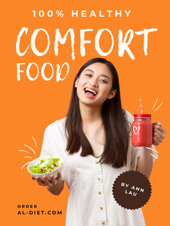 Предложение консультации диетолога с улыбающейся девушкой со здоровой пищей Poster US – шаблон для дизайна