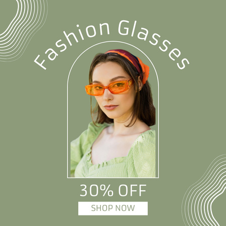 Plantilla de diseño de Stylish Woman in Orange Eyewear for Fashion Glasses Ad Instagram 