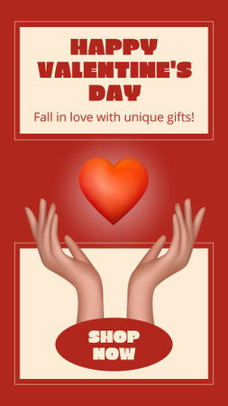 Plantilla de diseño de Deseando feliz día de San Valentín y promocionando regalos en la tienda Instagram Story 