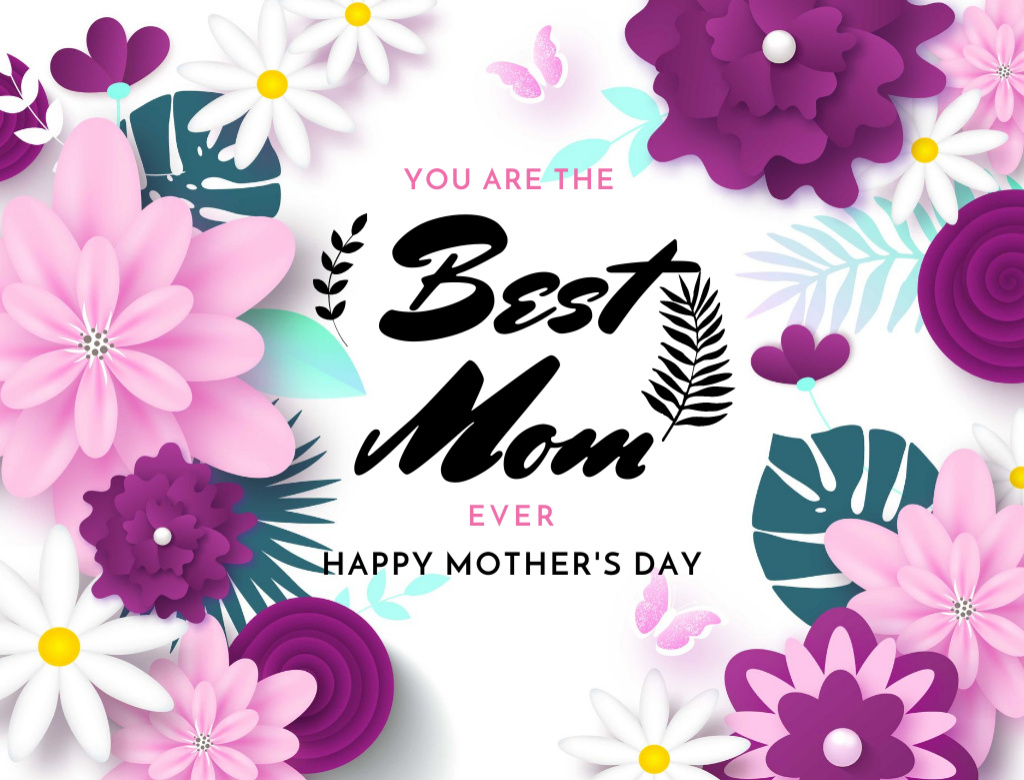 Sending Warm Mother's Day Greetings In Flowers Frame Postcard 4.2x5.5in Modelo de Design