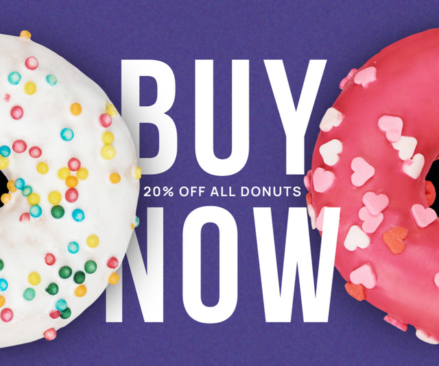 Sweet Donuts Offer with Pink and White Donut Medium Rectangle Design Template