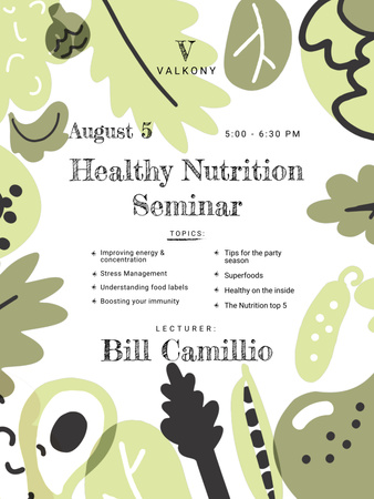 Oznámení o semináři zdravé výživy na zelené Poster 36x48in Šablona návrhu