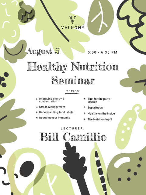 Healthy Nutrition Seminar Announcement on Green Poster 36x48in Šablona návrhu