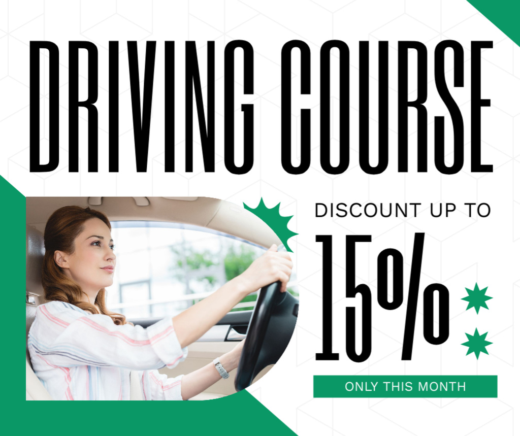 Monthly Discount For Driving School Classes In White Facebook Tasarım Şablonu