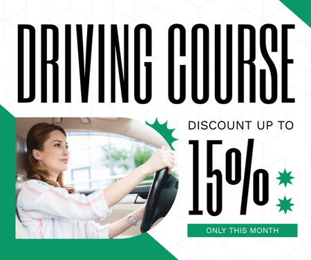 Monthly Discount For Driving School Classes In White Facebook Design Template