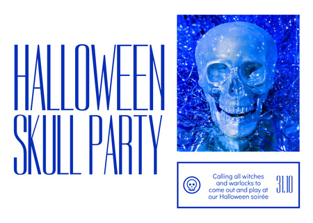 Creepy Halloween Skull Party Announcement In White Flyer A6 Horizontal Design Template