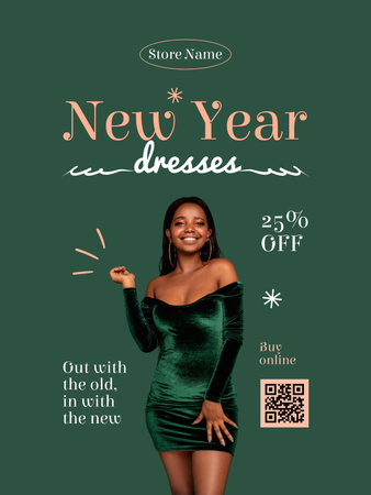 Yeni yılda şenlikli çarpıcı elbiseli kadın Poster US Tasarım Şablonu