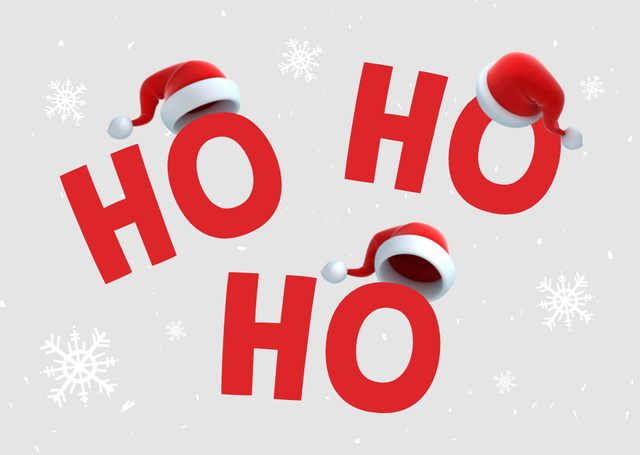 Christmas Cheers with Ho-Ho-Ho and Santa Hats Postcardデザインテンプレート