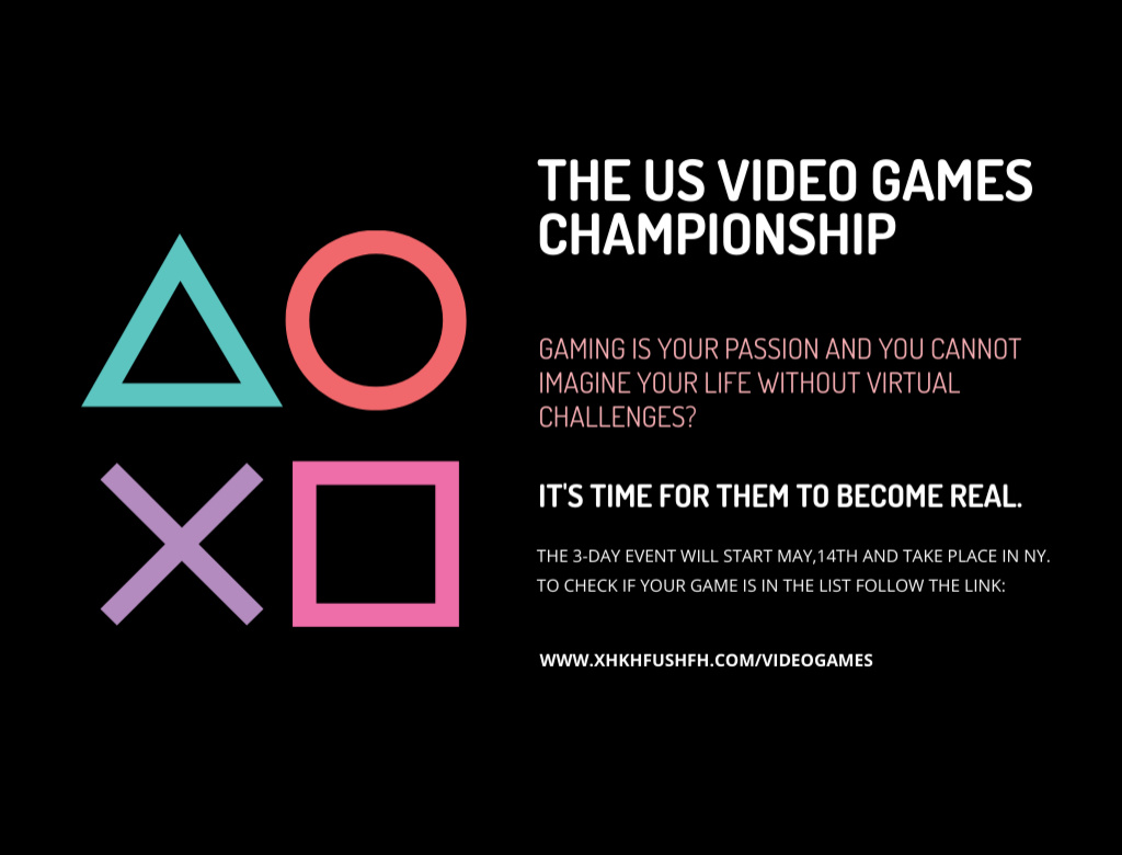 Video Games Championship Invitation Postcard 4.2x5.5in Design Template