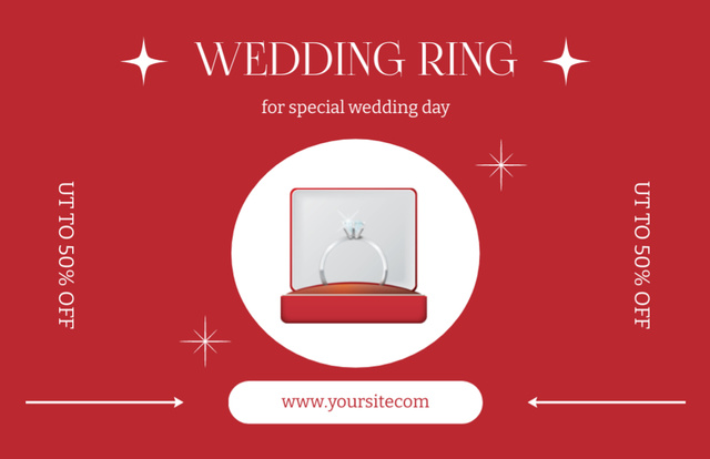 Designvorlage Wedding Rings Store Ad on Red für Thank You Card 5.5x8.5in