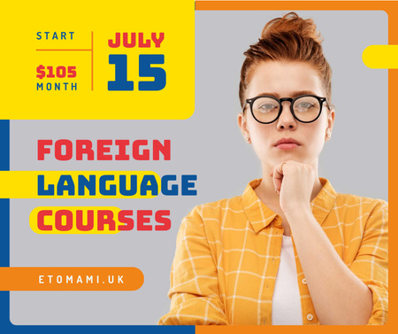 Language Courses ad confident young girl Facebook Design Template