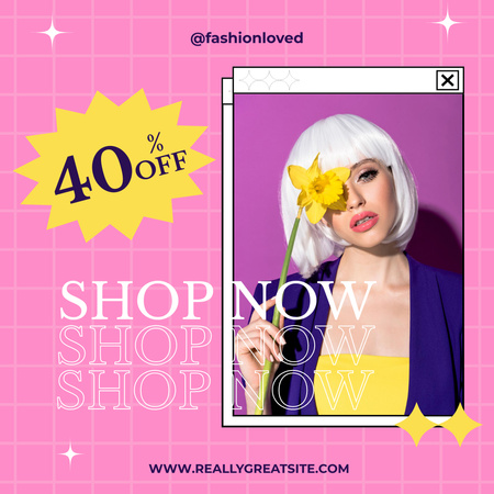 Shopping Invitation with Stylish Girl with Flower Instagram Design Template