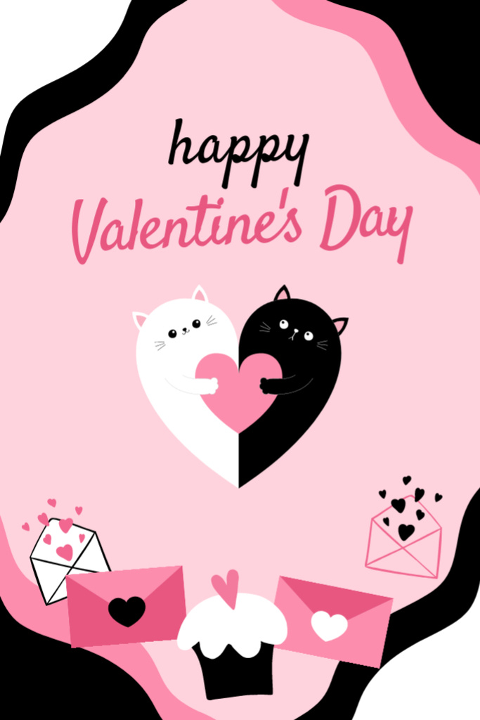 Happy Valentine's Day Cheers With Lovely Cute Cats Postcard 4x6in Vertical Design Template
