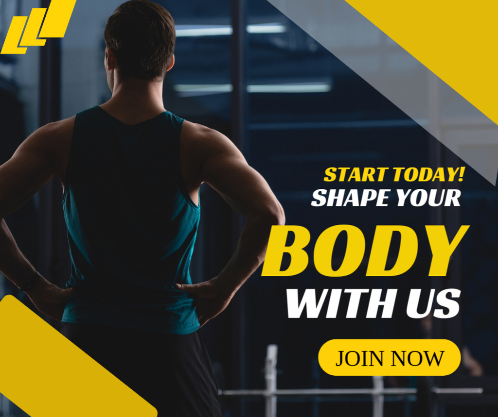 Gym Promotion with Muscular Man Facebook Modelo de Design