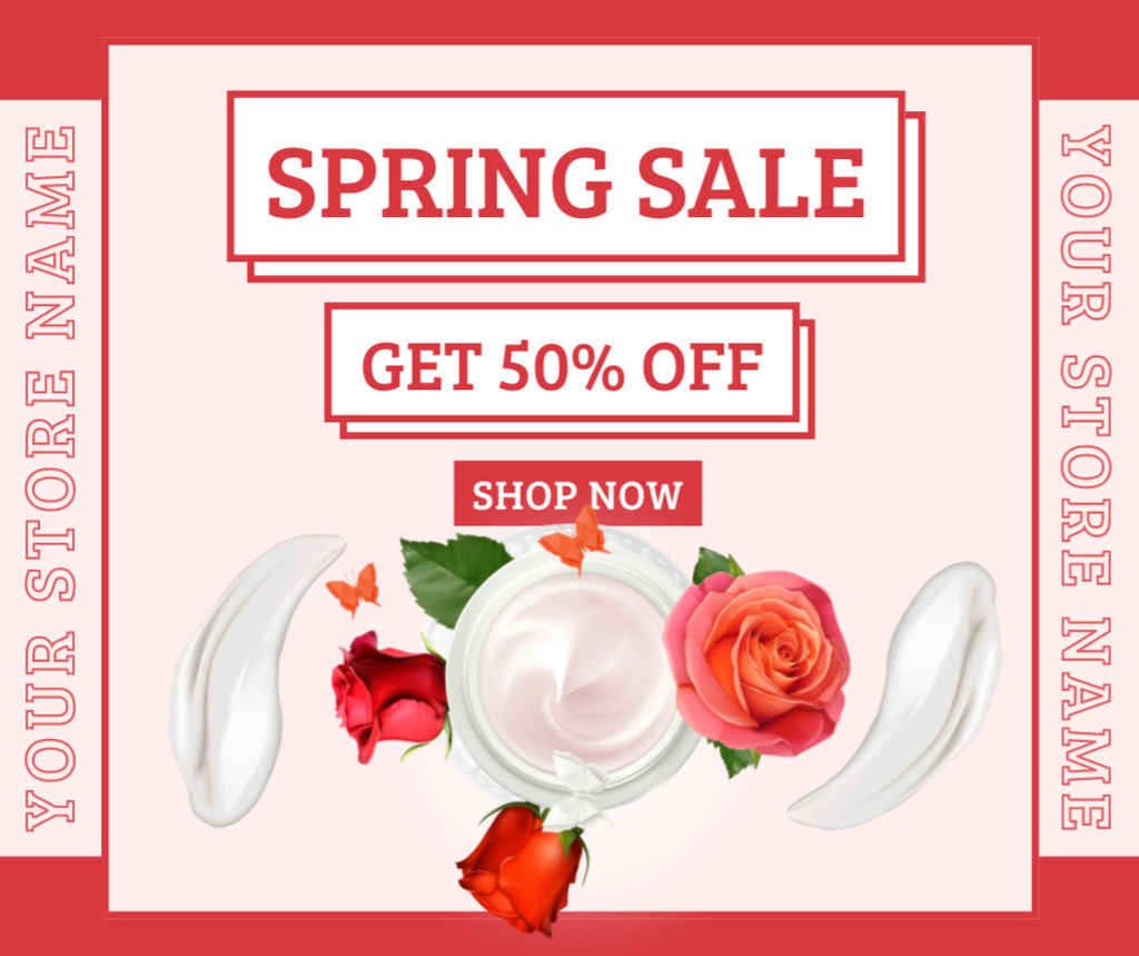 Spring Sale Announcement for Care Cosmetics Facebookデザインテンプレート
