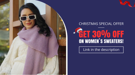 Vánoční speciální nabídka se ženou ve stylovém oblečení a slunečních brýlích Full HD video Šablona návrhu