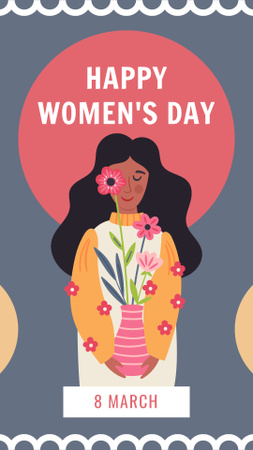 Nő virágvázával a nemzetközi nőnapon Instagram Story tervezősablon