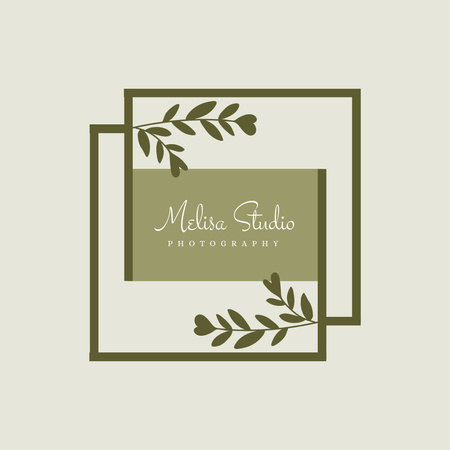Emblem of Photography Studio with Green Twigs Logo Design Template
