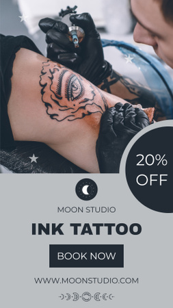 Designvorlage Ink Tattoos mit Rabattangebot von Moon Studio für Instagram Story