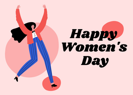 Illustration of Happy Woman on International Women's Day Postcard 5x7in Design Template