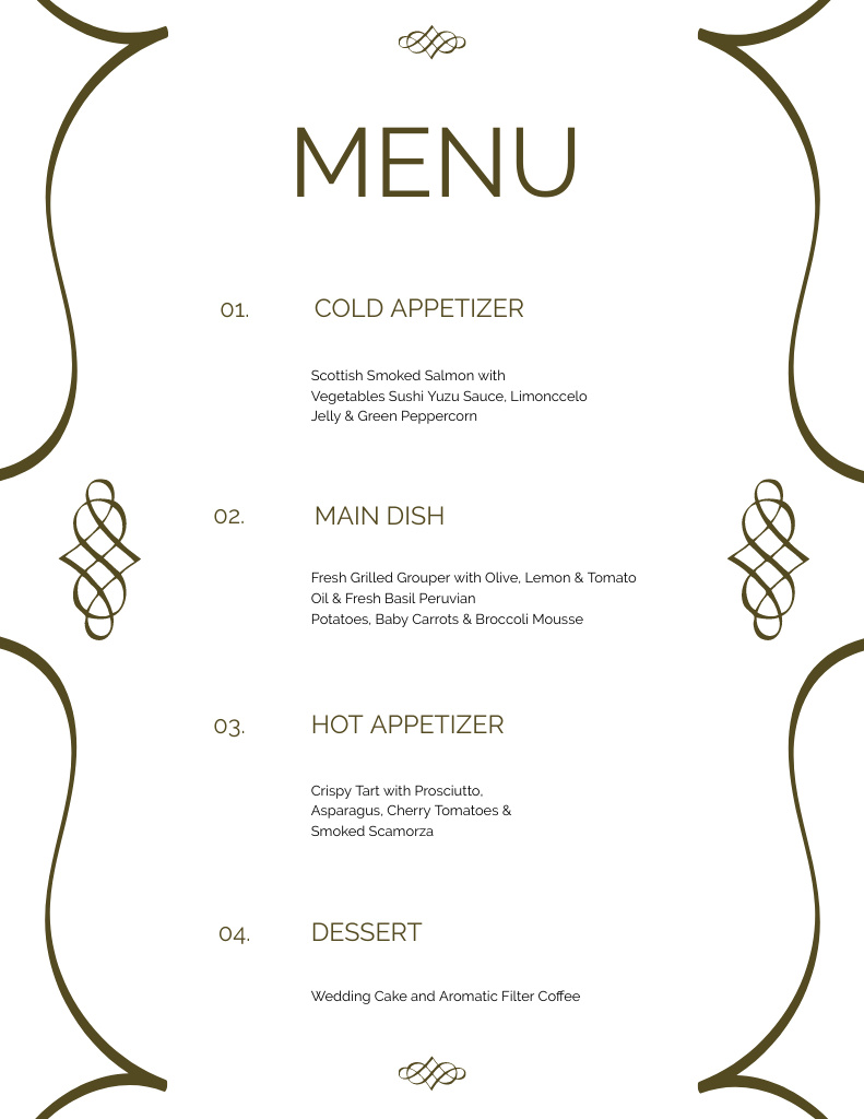 Food List Ornated with Classic Elements Menu 8.5x11in Modelo de Design