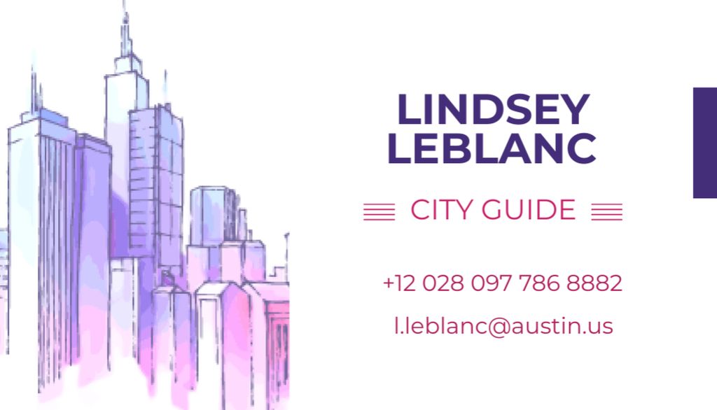 Modèle de visuel City Guide Offer with Skyscrapers on Blue - Business Card US