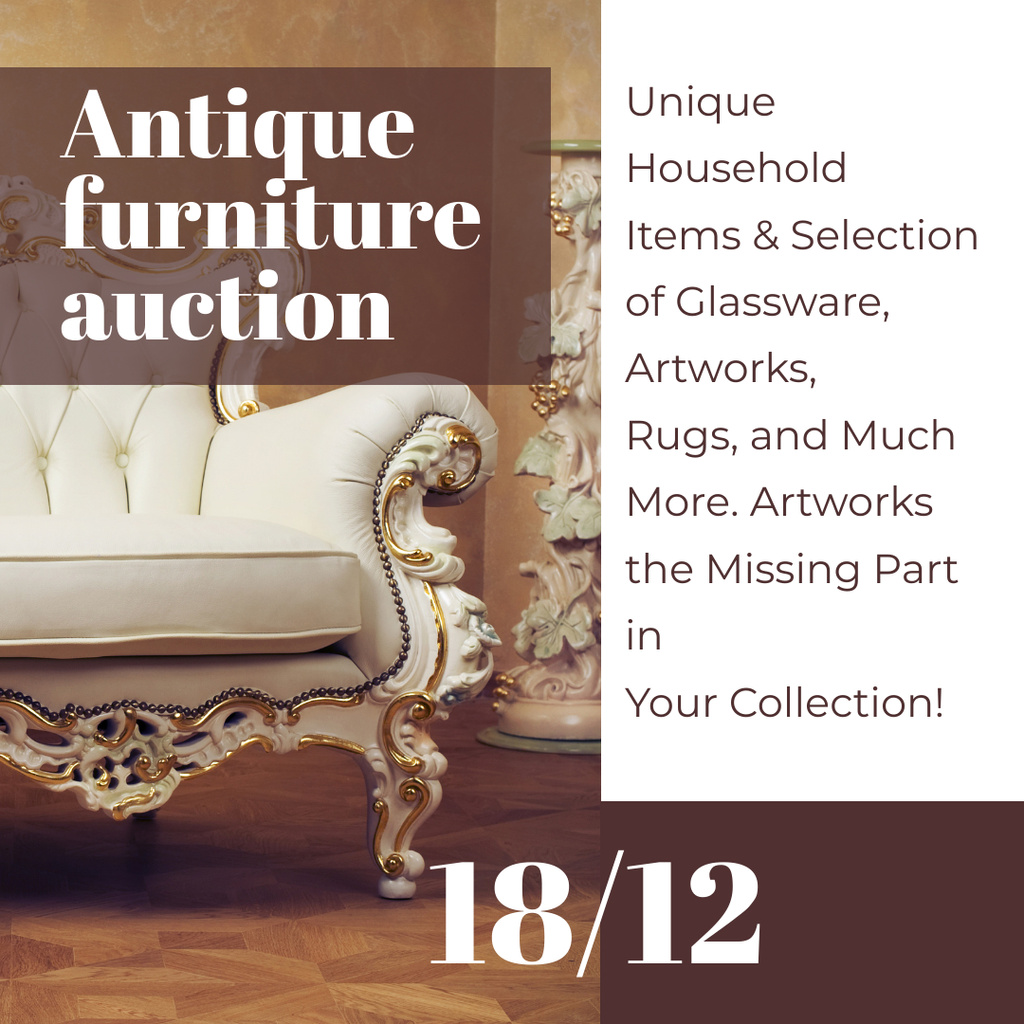 Designvorlage Antique Furniture Auction für Instagram