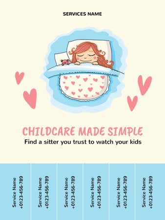 Cute Little Girl Sleeping Peacefully in Bed Poster US Design Template