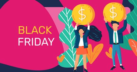 Black Friday Ad with People holding Coins Facebook AD Design Template