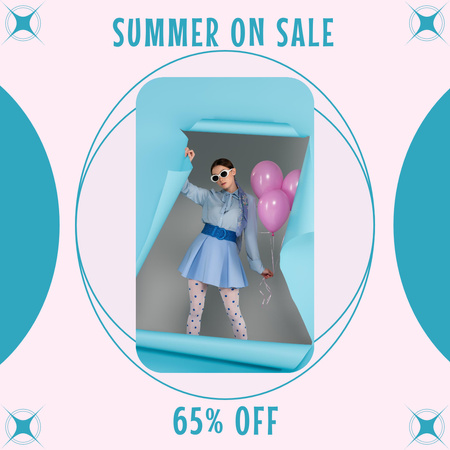 Ontwerpsjabloon van Instagram van zomer sale met stijlvol meisje met ballonnen