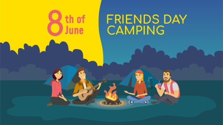 Friends sitting near Campfire FB event cover Design Template