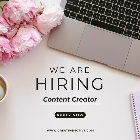 Hiring Announcement for Content Creator with Pink Flowers Instagram Design Template