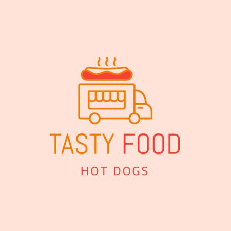 Hot Dogs Ad with Truck Logo Design Template