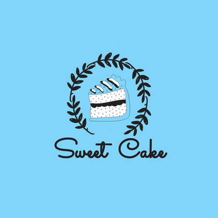 Illustrated Piece Of Cake For Bakery Promotion In Blue Logo Design Template