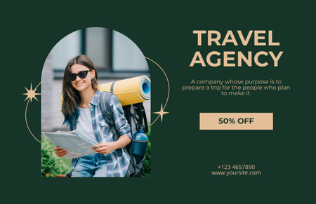Discount on Travel Tours on Deep Green Thank You Card 5.5x8.5in Design Template
