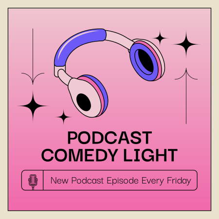 Platilla de diseño Comedy Episode in Blog Ad with Headphones Podcast Cover