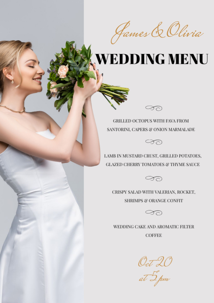 Happy Bride on Wedding Dishes List Menu Modelo de Design