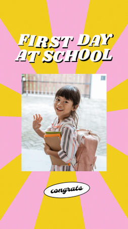Back to School with Cute Pupil Girl with Backpack Instagram Story Tasarım Şablonu