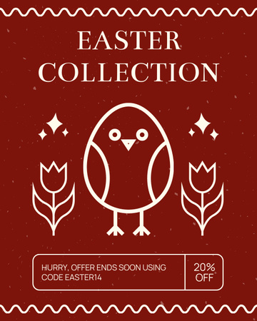 Modèle de visuel Collection de Pâques avec illustration d'un poussin mignon - Instagram Post Vertical