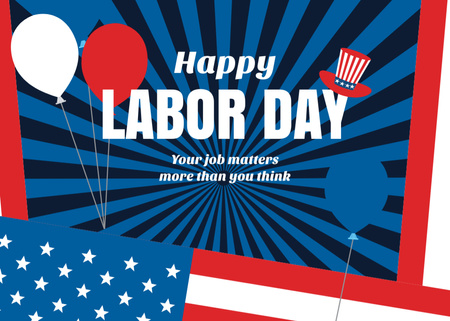 Designvorlage USA Labor Day Celebration Illustration of Hat and Balloons für Postcard 5x7in