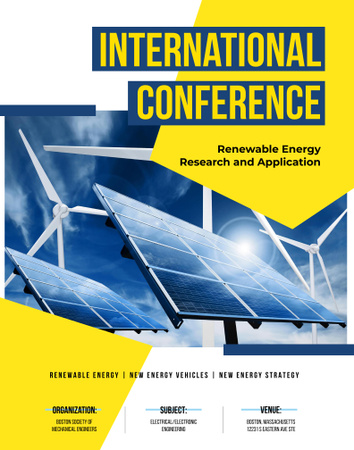 Renewable Energy Conference Announcement with Solar Panels Model Poster 22x28in Design Template