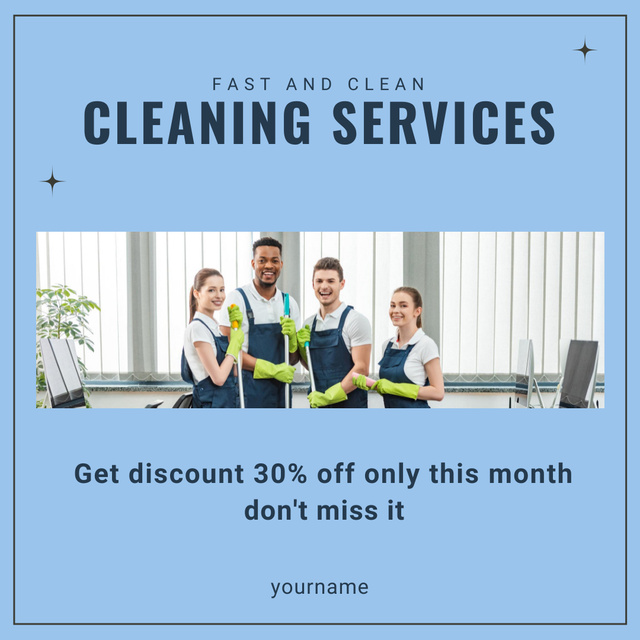 Plantilla de diseño de Cleaning Services Ads with Smiling Team Instagram AD 