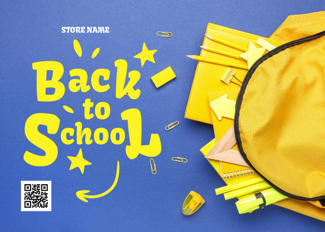 Designvorlage Back to School Offer Blue And Yellow für Postcard 5x7in
