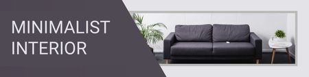 Designvorlage Anzeige für minimalistisches Interieur mit stilvollem Sofa für LinkedIn Cover