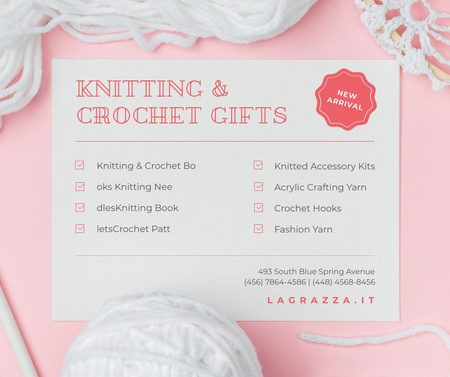Plantilla de diseño de Knitting and Crochet Store in White and Pink Facebook 
