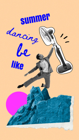 Designvorlage mann tanzt lustig mit ventilator für Instagram Story