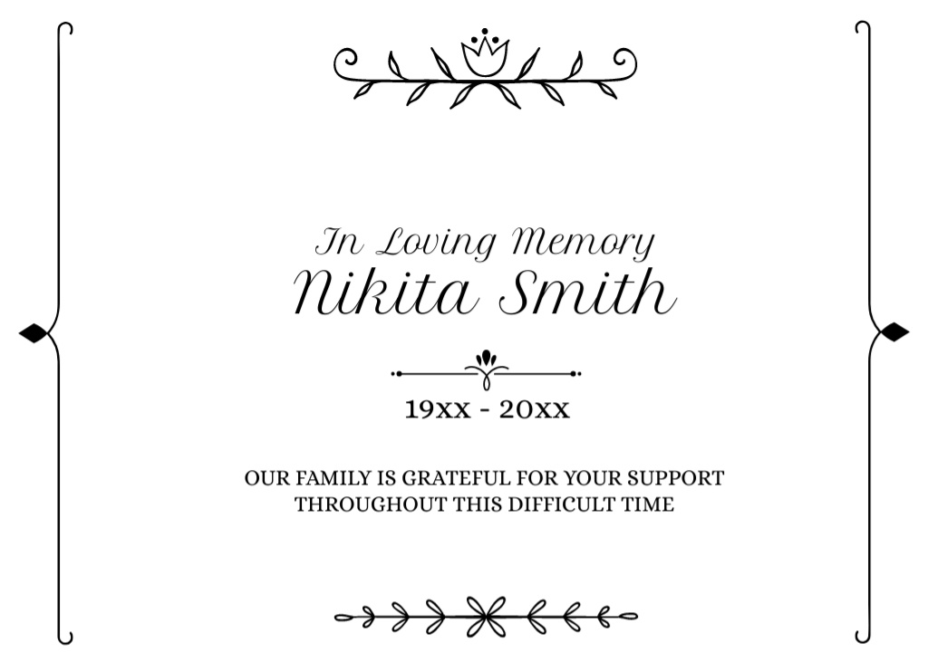 In Loving Memory Text for Funeral Postcard 5x7in – шаблон для дизайну