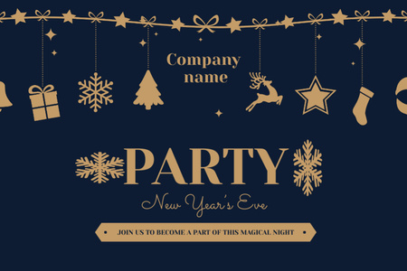 New Year Night Party Announcement with Decor on Garland Postcard 4x6in Tasarım Şablonu